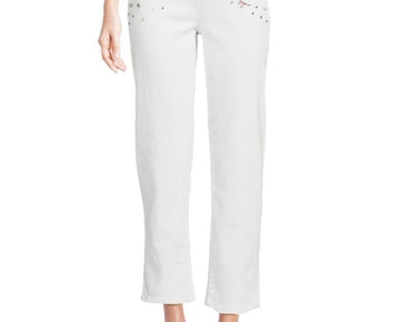 Karl Lagerfeld Paris Women's Embellished Cropped Jeans Size 14 White $129