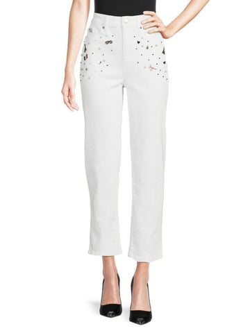 Karl Lagerfeld Paris Women's Embellished Cropped Jeans Size 14 White $129