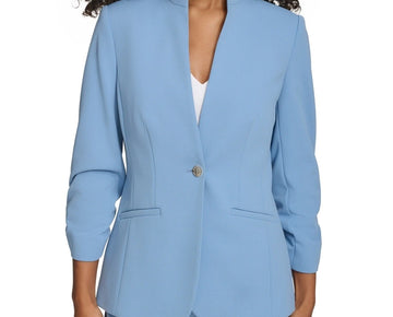 Calvin Klein Petite Ruched-Sleeve Single-Button Jacket Blue Size 2P MSRP $149