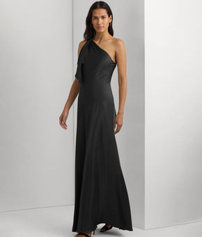 Lauren Ralph Lauren Womens One-Shoulder Satin Gown Dress Black Size 4 MSRP $295