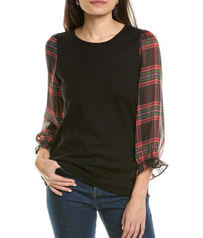Jones New York womens 3/4-Sleeve Blouse, Size XS, Black MSRP $80