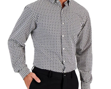 Alfani Mens Classic-Fit Geometric White Black Size 18/18.5 X 34/35 MSRP $65