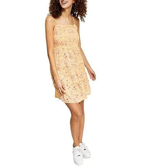 Hippie Rose Smocked Boho Short Sundress Womens Size XL Yellow Orange Floral Tier