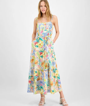 julia jordan Straight-Neck Sleeveless Printed Dress Orange White Size XL $129