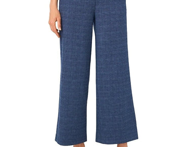 Vince Camuto Women's Plaid Pull-On Wide-Leg Pants Blue Size L MSRP $90