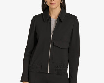 Calvin Klein Women's Zip-Front Bomber Jacket Black Size 12 MSRP $159