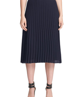 DKNY Womens Petites Chiffon Pleated Midi Skirt Size 2P Black