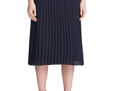 DKNY Womens Petites Chiffon Pleated Midi Skirt Size 2P Black