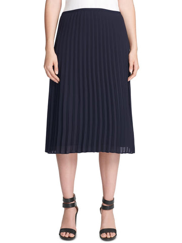 DKNY Womens Petites Chiffon Pleated Midi Skirt Size 2P Black