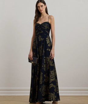 Lauren Ralph Lauren Paisley Foiled Chiffon Sleeveless Gown Navy Size 14 $345