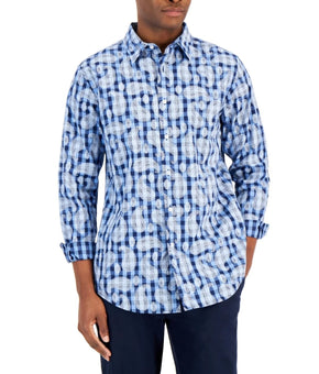Club Room Mens Paisley Collar Button-Down Shirt Blue Black Size L MSRP $60