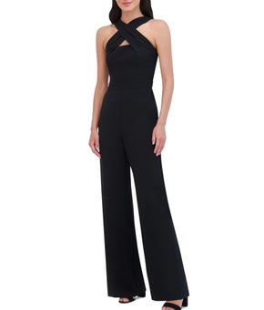 Vince Camuto Women Signature Crepe Crossover-Neck Jumpsuit Black Size 4 MSRP$168