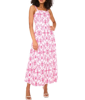 MSK Women Square-Neck Sleeveless Rayon linen Maxi Dress Pink Ivory Size M $119