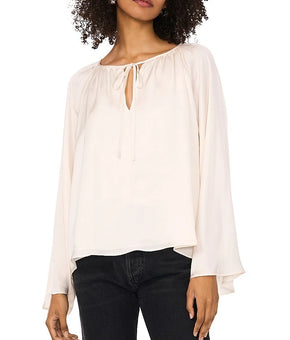 1.STATE Women's Wide Flutter-Sleeve Tie-Neck Top Ivory Size M MSRP $79