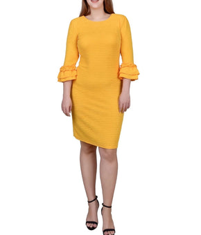 NY Collection Petite 3/4 Sleeve Textured Knit Dress Yellow Size PXL MSRP $58