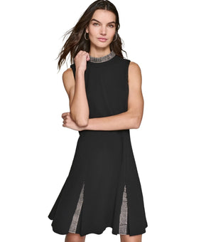 KARL LAGERFELD PARIS Women Rhinestone-Trim Pleated Dress Black Size 2 MSRP $159