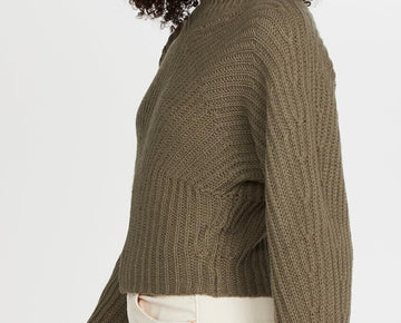 Theory Women's Sculpted Wool Cashmere Sweater Green Olive - Size M MSRP $345