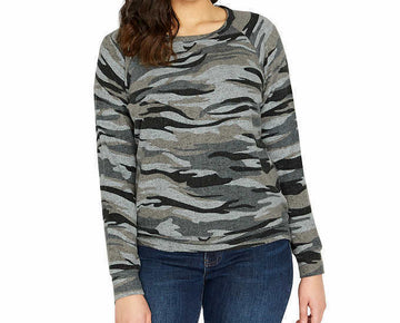 Buffalo womens Cozy Soft Crew Neck Relaxed Fit Top camo Gray Size XL