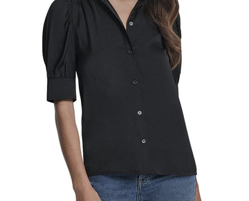 DKNY womens Puff Sleeve Shirt, Size S Black MSRP $69