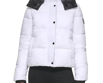 DKNY SPORT Women's Logo Puffer Jacket White Size XL MSRP $160