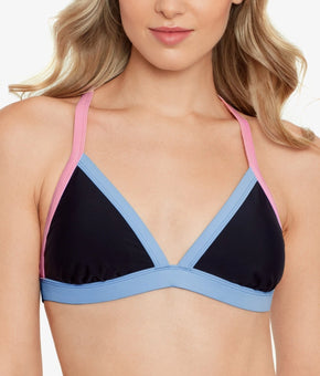 Salt + Cove Juniors' X-Back contrast trim Triangle Bikini Top Black Size M Black