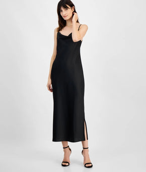 Anne Klein Women's Cowlneck Side-Slit Slip Dress Black Size 10 MSRP $119