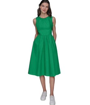 KARL LAGERFELD PARIS Petite Cotton Bow-Back A-Line Dress Green Size 6P MSRP $149
