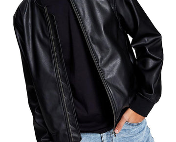 And Now This Mens Faux Leather Short Bomber Jacket Black Size L
