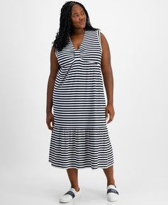 Tommy Hilfiger Striped Sleeveless Blue Sky Captain Ivory Plus Size 3X MSRP $99