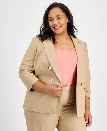 Bar III Women's Linen-Blend Open-Front Blazer Beige Plus Size 1X MSRP $129