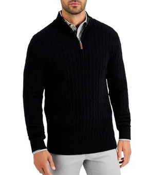 Club Room Mens Cotton 1/4-Zip Pullover Sweater Black Size M
