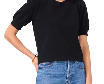 Sam & Jess Women's Short Puff-Sleeve Sweater Black Size XL