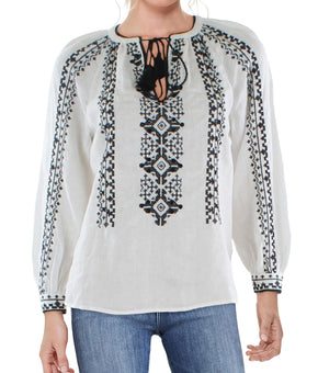 Lauren Ralph Lauren Womens Embroidered Boho Pullover Top White Size XL