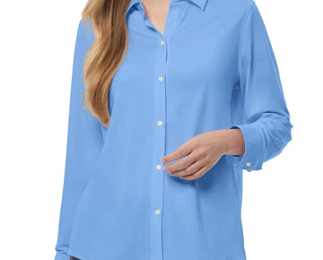 Jones New York Petite Collared Button-Front Shirt Blue Size PM MSRP $80