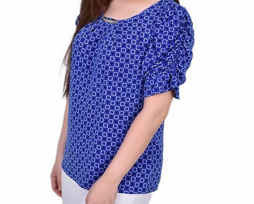 NY Collection Petite Elbow Cuffed Sleeve Hardware Top Blue Size PS MSRP $42