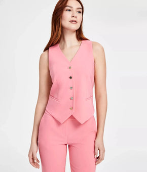 Anne Klein Women's Five-Button Sleeveless polyester V-Neck Vest Pink Size 4 $89