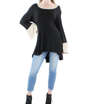 24seven Comfort Apparel Plus Tunic Contrast Trim Pullover Top Black Size 2X