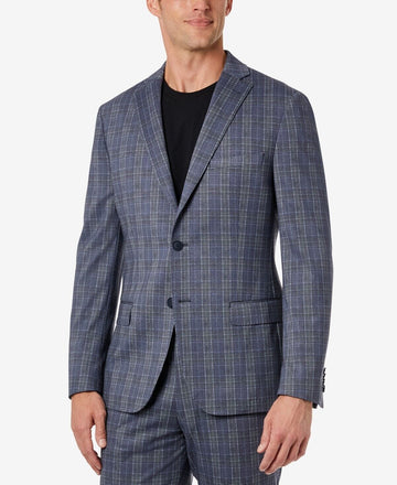 MICHAEL KORS Modern-Fit Plaid Knit Suit Jacket Blazer Blue Gray Size 48L $450