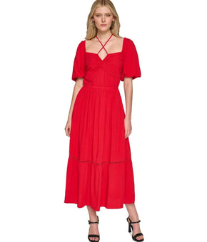 KARL LAGERFELD PARIS Women's Tie-Neck A-Line Dress Red Size 10 MSRP $168