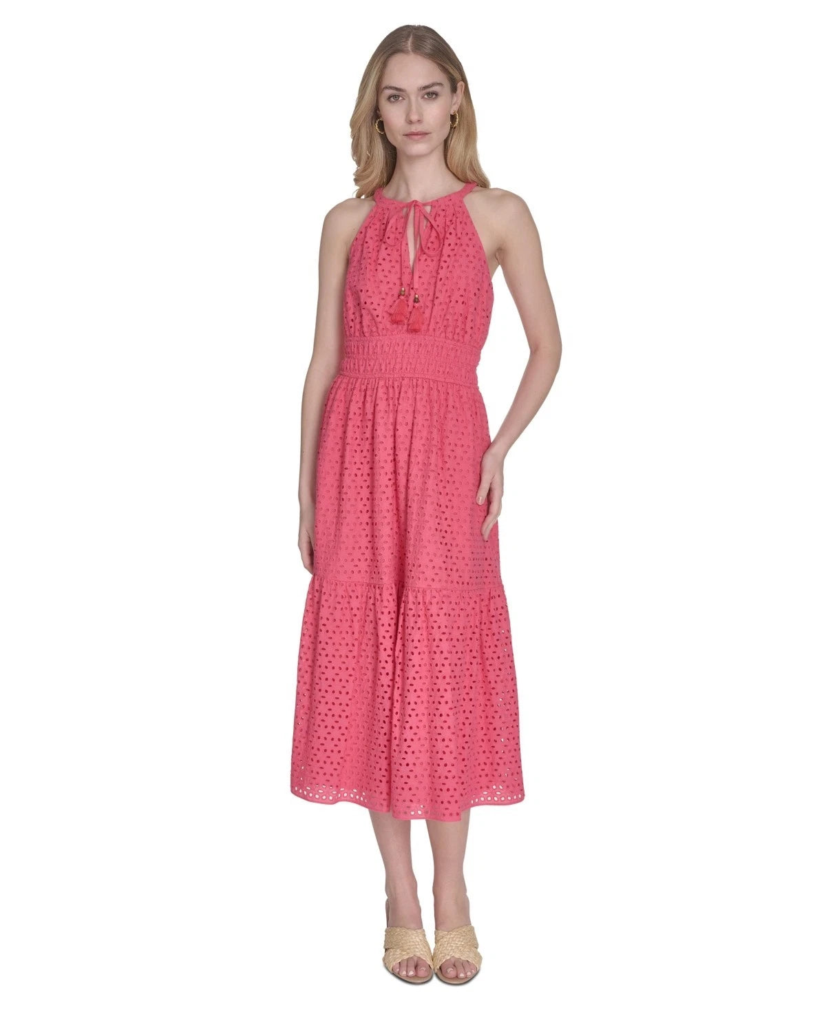 vince camuto dress pink Vince Camuto Women's Cotton Sleeveless Eyelet Midi Dress Pink Size 8 M