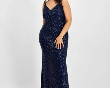 B Darlin Trendy Plus Size 24W Sequined V-Neck Sleeveless Gown Blue MSRP $149