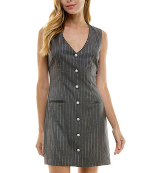 City Studios Juniors' Metallic-Striped Gray Jacket Dress Size M MSRP $59