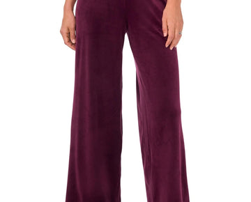 Vince Camuto Women's Velour Pull-On Wide-Leg Pants Size L Purple Plum MSRP $69