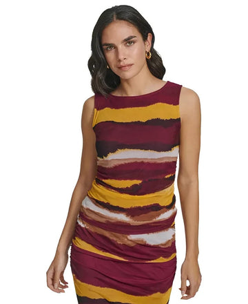 Calvin Klein Womens Sleeveless Printed Top Purple Yellow Size S MSRP $60