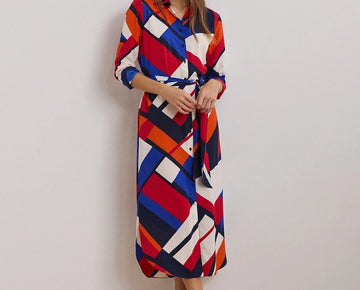 Lauren Ralph Lauren Petite Belted Printed Shirtdress Red Blue Size 8P MSRP $165