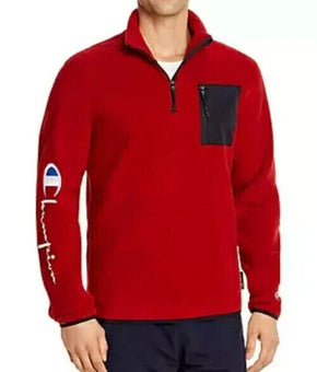Champion Reverse Weave Polartec Quarter Zip Fleece Sweater Red Mens Size S