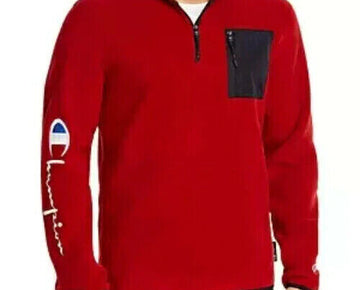 Champion Reverse Weave Polartec Quarter Zip Fleece Sweater Red Mens Size S