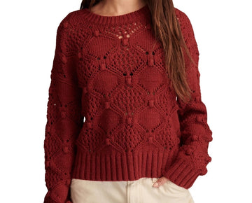 Lucky Brand Women Bobble Mixed-Stitch Crewneck Sweater Dark Red Size XL MSRP $99