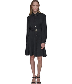 KARL LAGERFELD PARIS Women polyester Belted Button-Front Dress Black Size 0 $148