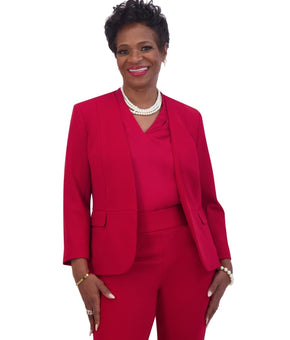 Kasper Women's Collarless Open-Front Long-Sleeve Jacket Red Size M MSRP $99